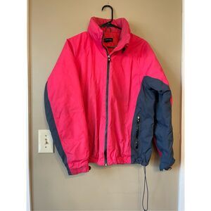 Lands End Ski Jacket Pink Black Full Zip Quilted Lined Winter Jacket Large 14/16